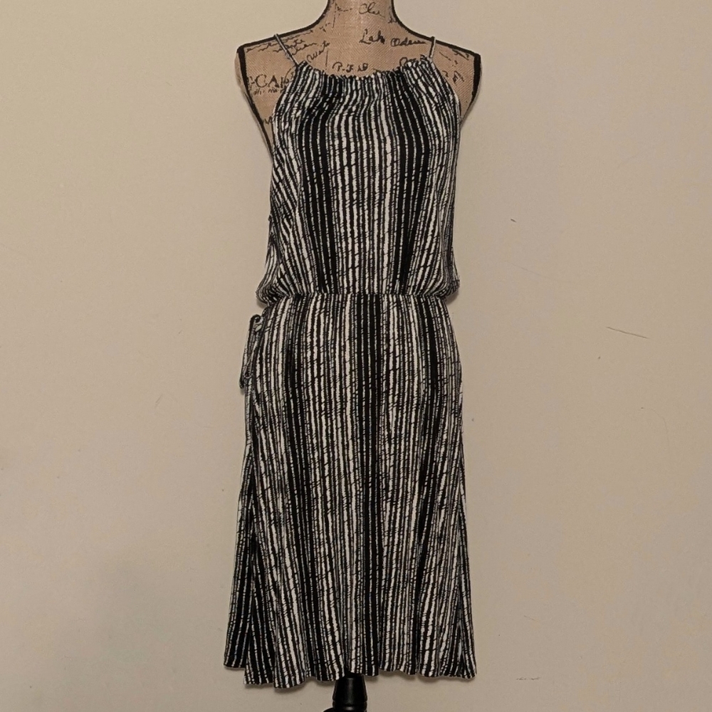 Loft Black And White Striped Dress Large
